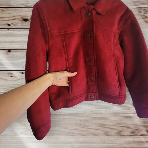 Women's J. Jill Sherpa Lined Faux Suede Jacket Red Size Small - Picture 12 of 13